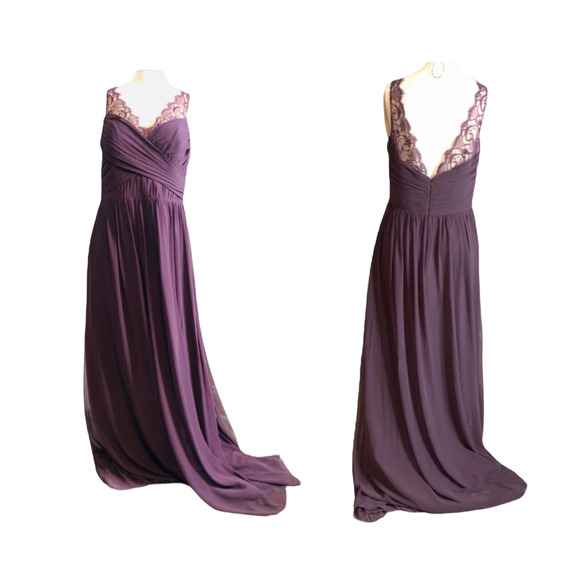 NWT Hayley Paige Women's Long Bridesmaid Gown Chiffon Dress Size 12 Purple - Picture 2 of 6